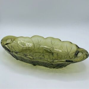 Indiana Glass Lily Pons Flower Dish Olive Green